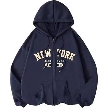 Φούτερ με κουκούλα και φερμουάρ, αλφαριθμητική εκτύπωση, χαλαρή γραμμή, ιαπωνοκορεατικό casual στυλ, 70–80% πολυεστέρας