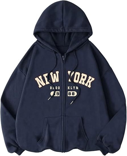 Kapucnis cipzáros pulóver alfanumerikus nyomtatással, laza szabású, japán-koreai városi stílus, 70–80% poliészter