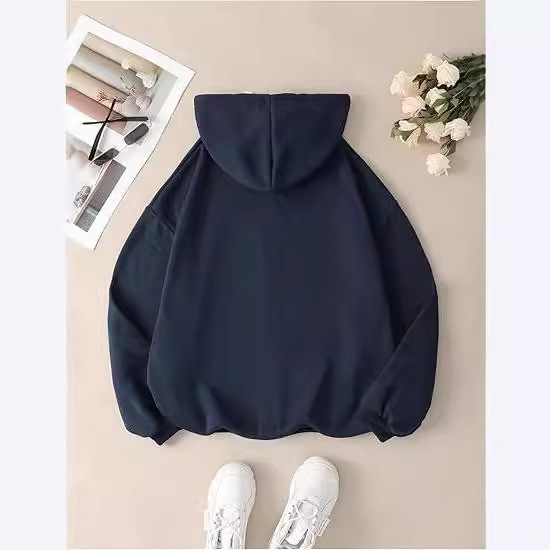 Kapucnis cipzáros pulóver alfanumerikus nyomtatással, laza szabású, japán-koreai városi stílus, 70–80% poliészter