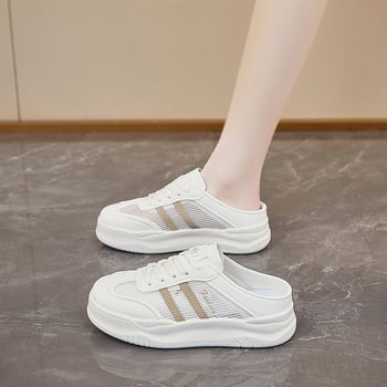 Γυναικεία slip-on παπούτσια: τετράγωνη μύτη, επάνω συνθετικό PU, ριγέ σχέδιο, επίπεδη σόλα