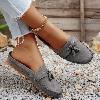 Γυναικείες επίπεδες παπούτσια με στρογγυλό δάχτυλο, PU επάνω, ύφασμα πάτος, TPR σόλα, slip-on, χαμηλό τακούνι