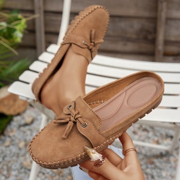 Γυναικείες επίπεδες παπούτσια με στρογγυλό δάχτυλο, PU επάνω, ύφασμα πάτος, TPR σόλα, slip-on, χαμηλό τακούνι