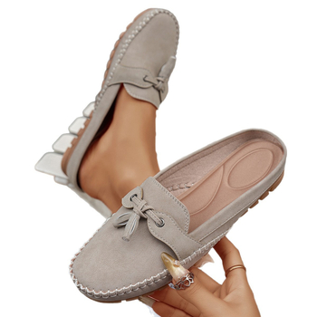 Γυναικείες επίπεδες παπούτσια με στρογγυλό δάχτυλο, PU επάνω, ύφασμα πάτος, TPR σόλα, slip-on, χαμηλό τακούνι