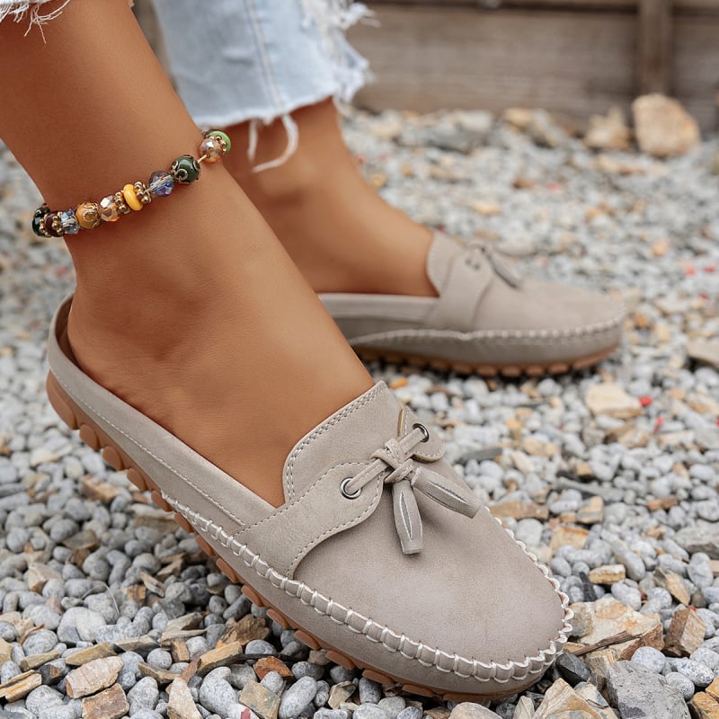 Γυναικείες επίπεδες παπούτσια με στρογγυλό δάχτυλο, PU επάνω, ύφασμα πάτος, TPR σόλα, slip-on, χαμηλό τακούνι