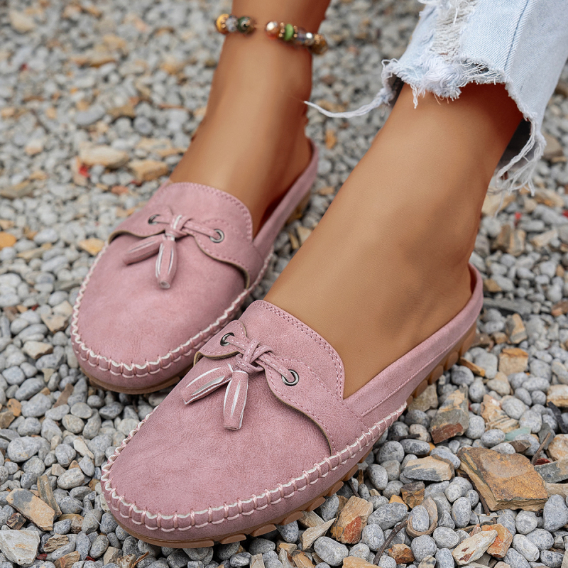 Γυναικείες επίπεδες παπούτσια με στρογγυλό δάχτυλο, PU επάνω, ύφασμα πάτος, TPR σόλα, slip-on, χαμηλό τακούνι