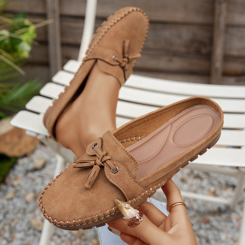 Γυναικείες επίπεδες παπούτσια με στρογγυλό δάχτυλο, PU επάνω, ύφασμα πάτος, TPR σόλα, slip-on, χαμηλό τακούνι