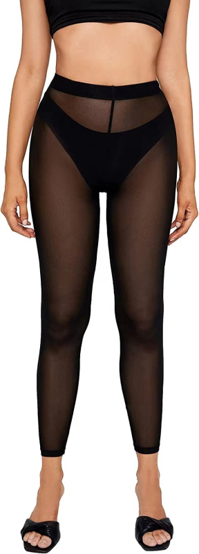 Hálós anyagú leggings, magas derekú, cropped hossz, ultra vékony, poliészter