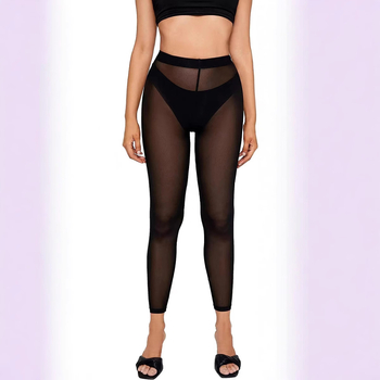 Hálós anyagú leggings, magas derekú, cropped hossz, ultra vékony, poliészter