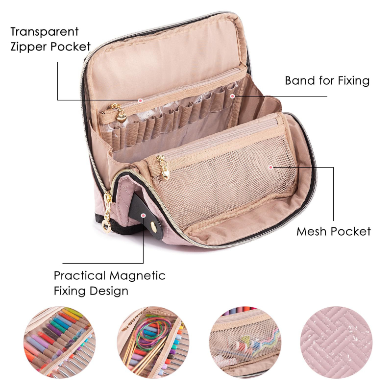 Geantă cu set de unelte pentru croșetat – Quilted, personalizabilă, portabilă; stil geantă de mână, material Peach Skin, spații de depozitare multipurpose pentru călătorii și living, model Z50
