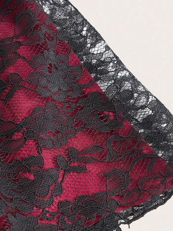 Дамска миди пола с дантелен дизайн: предна част къса, задна част дълга; двуетажна конструкция; полиестерна материя; ластична талия; леко разтягане