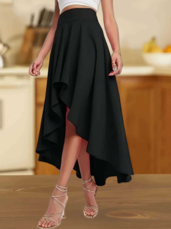 Пола с неравен подгъв, средна дължина, полиестер 95%+, елегантен стил, микроеластична