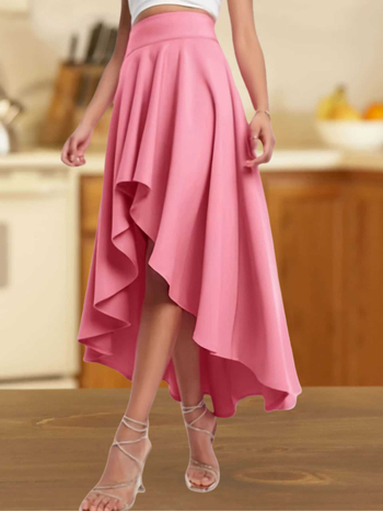 Пола с неравен подгъв, средна дължина, полиестер 95%+, елегантен стил, микроеластична