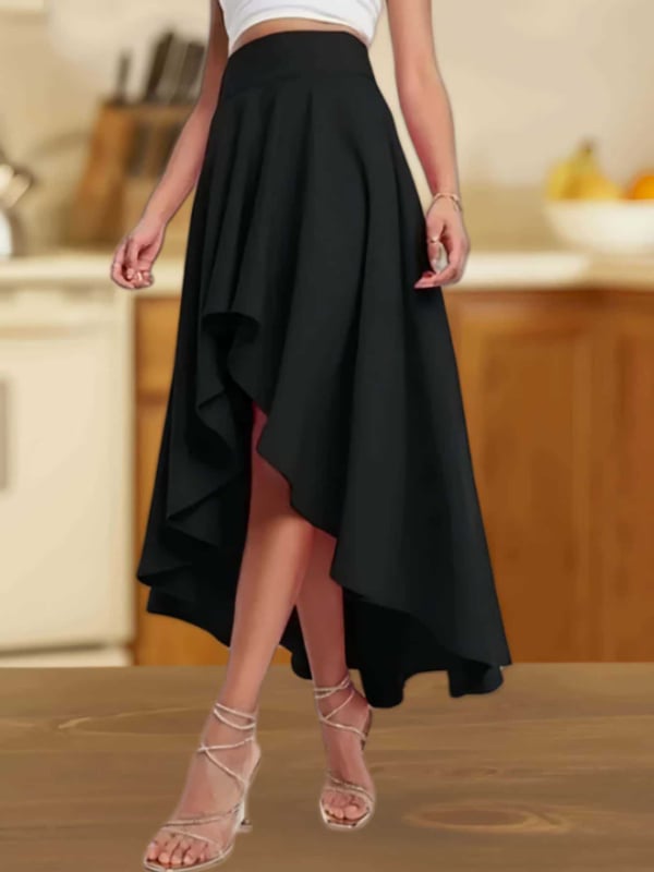 Пола с неравен подгъв, средна дължина, полиестер 95%+, елегантен стил, микроеластична