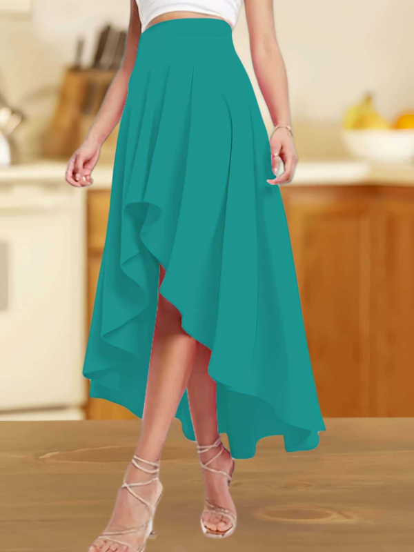 Пола с неравен подгъв, средна дължина, полиестер 95%+, елегантен стил, микроеластична