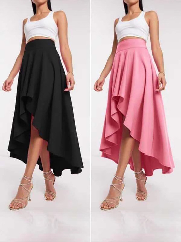 Пола с неравен подгъв, средна дължина, полиестер 95%+, елегантен стил, микроеластична