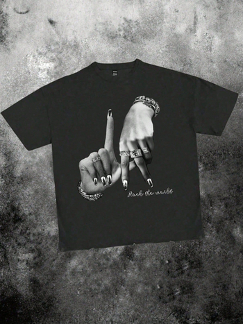 Μπλούζάκι T‑shirt, πολυεστέρας, στρογγυλός λαιμός, κοντά μανίκια, εκτύπωση, street hipster στυλ