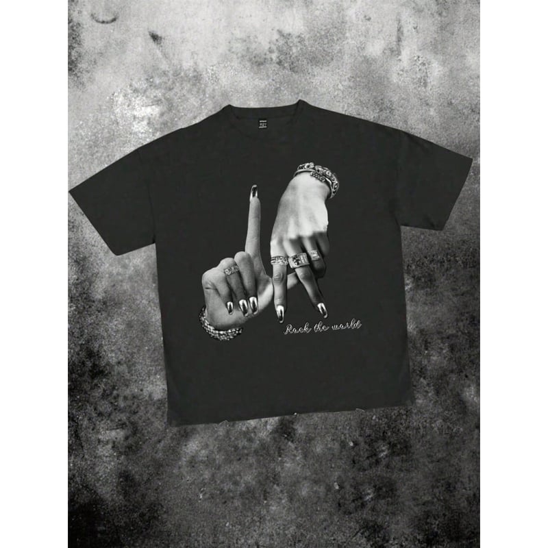 Μπλούζάκι T‑shirt, πολυεστέρας, στρογγυλός λαιμός, κοντά μανίκια, εκτύπωση, street hipster στυλ