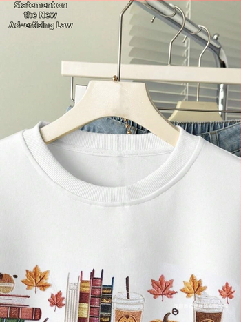 Lalippa Γυναικείο φούτερ με κουκούλα, κέντημα γράμματα και κολοκύθα, Πολυεστέρας 95%+, Μακρύ Μανίκι, Μεσαίο Πάχος, Ιαπωνικο-Κορεάτικο casual