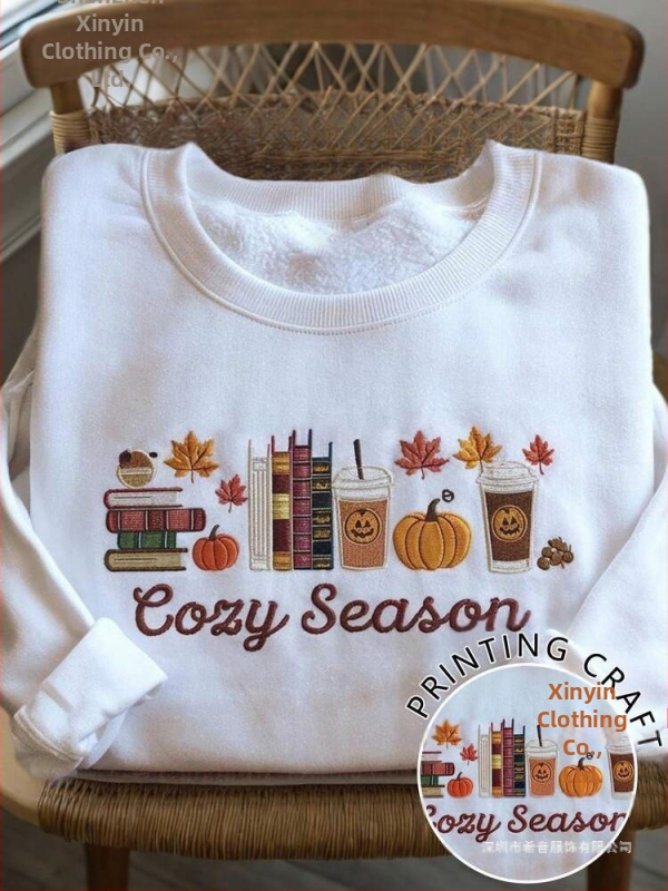 Lalippa Moterų su gobtuvu džemperis su raidėmis ir moliūgų siuvinėjimu, Poliesteris 95%+, ilgomis rankovėmis, vidutinio tankio, japonų-korejiečių kasdienis stilius