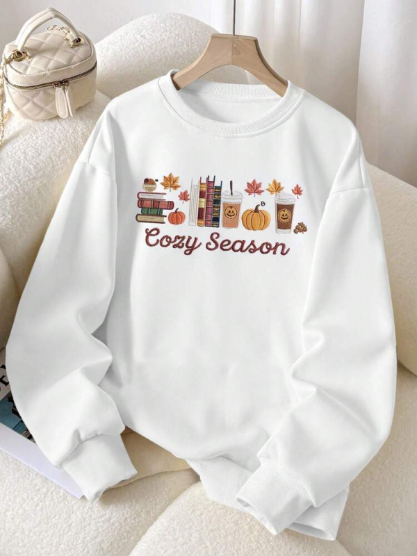 Lalippa Moterų su gobtuvu džemperis su raidėmis ir moliūgų siuvinėjimu, Poliesteris 95%+, ilgomis rankovėmis, vidutinio tankio, japonų-korejiečių kasdienis stilius