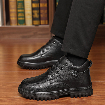 Vīriešu ziemas zābaki ar augstu augšu, pirmās kvalitātes āda, vilnas oderējums, ūdensnecaurlaidīga gumijas zole