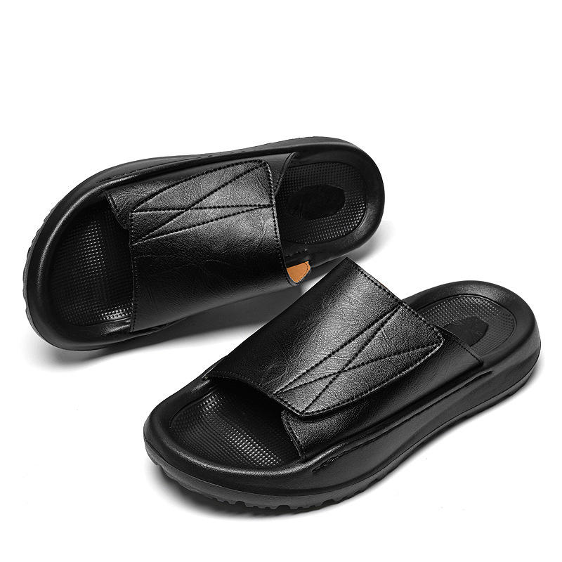 Vīriešu sandales no mikrofibras ādas, brīvā laika stilā, Velcro aizdare, šuvēta zole, 18–40 gadi