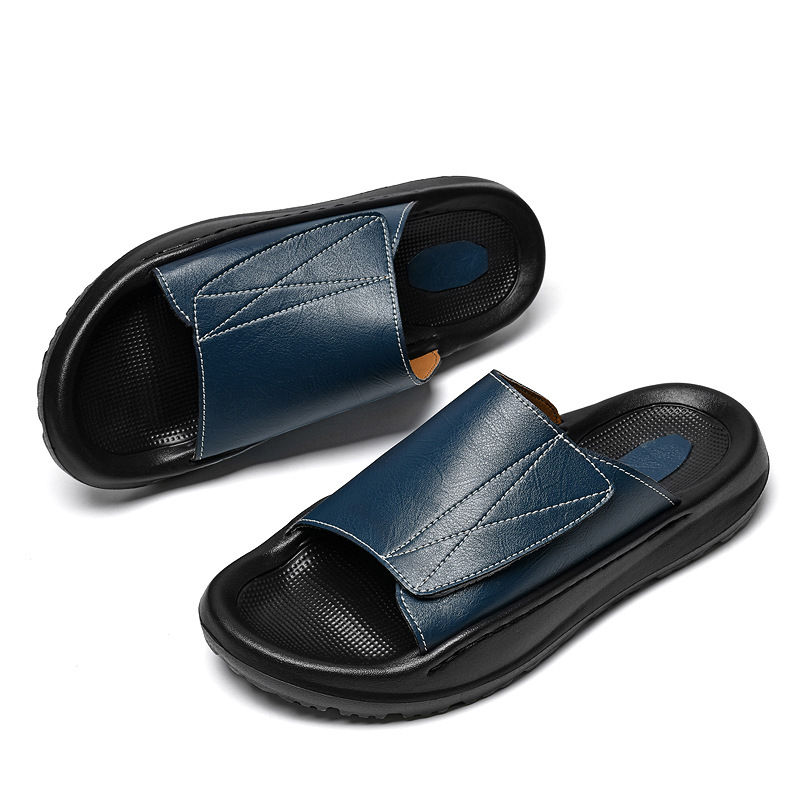 Vīriešu sandales no mikrofibras ādas, brīvā laika stilā, Velcro aizdare, šuvēta zole, 18–40 gadi