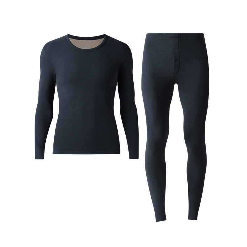 Ανδρικό σετ θερμικών εσωρούχων με επένδυση φλίς, πολυεστέρας 90–95%, παχύ ύφασμα 251–300 g/m², στρογγυλός λαιμός, μακριά μανίκια, παντελόνια