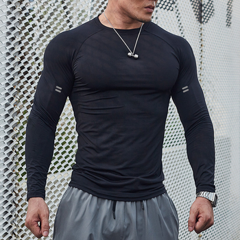 Ανδρικό μακρυμάνικο συμπιεστικό βασικό ρούχο για προπονήσεις μπάσκετ — γρήγορο στέγνωμα, ύφασμα συνθετικό με 90% νάιλον, αναπνέουσα επένδυση, κατάλληλο για fitness, τρέξιμο και ποδηλασία