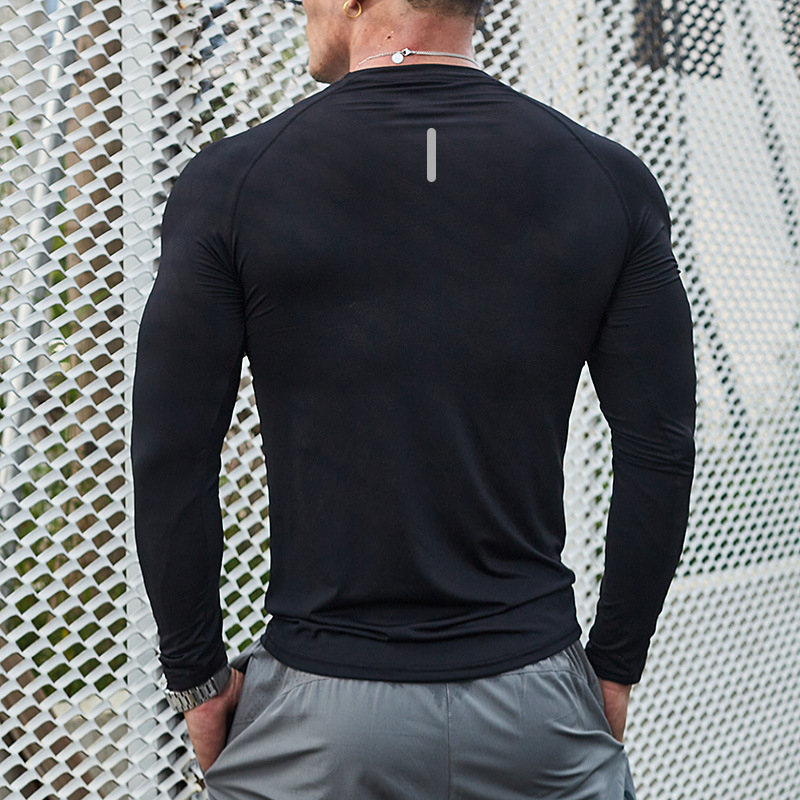 Ανδρικό μακρυμάνικο συμπιεστικό βασικό ρούχο για προπονήσεις μπάσκετ — γρήγορο στέγνωμα, ύφασμα συνθετικό με 90% νάιλον, αναπνέουσα επένδυση, κατάλληλο για fitness, τρέξιμο και ποδηλασία