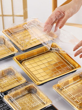 Ορθογώνιος δίσκος μιας χρήσης για σούσι-σασίμι με καπάκι, υλικό PS, εκτύπωση λογότυπου: Ναι, φούρνος μικροκυμάτων: Όχι, βιοδιασπώμενο: Όχι