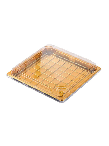 Ορθογώνιος δίσκος μιας χρήσης για σούσι-σασίμι με καπάκι, υλικό PS, εκτύπωση λογότυπου: Ναι, φούρνος μικροκυμάτων: Όχι, βιοδιασπώμενο: Όχι