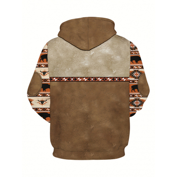 Φούτερ με κουκούλα, 3D ψηφιακή εκτύπωση, εθνοπολιτιστικό μοτίβο φυλών, βελουτέ επένδυση, μικροελαστικό ύφασμα, βάρος 400 g και άνω, για άνδρες