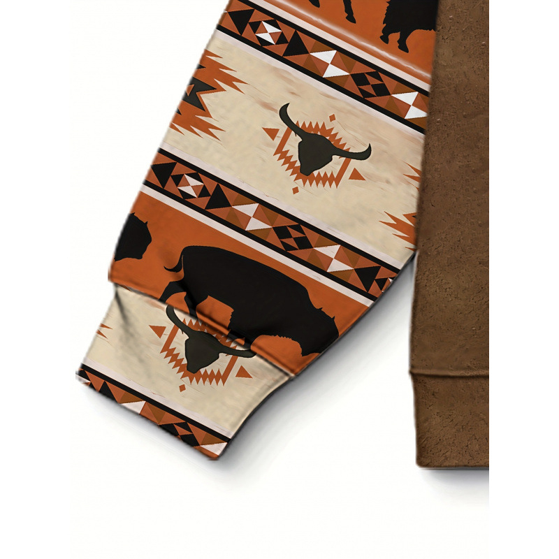 Φούτερ με κουκούλα, 3D ψηφιακή εκτύπωση, εθνοπολιτιστικό μοτίβο φυλών, βελουτέ επένδυση, μικροελαστικό ύφασμα, βάρος 400 g και άνω, για άνδρες