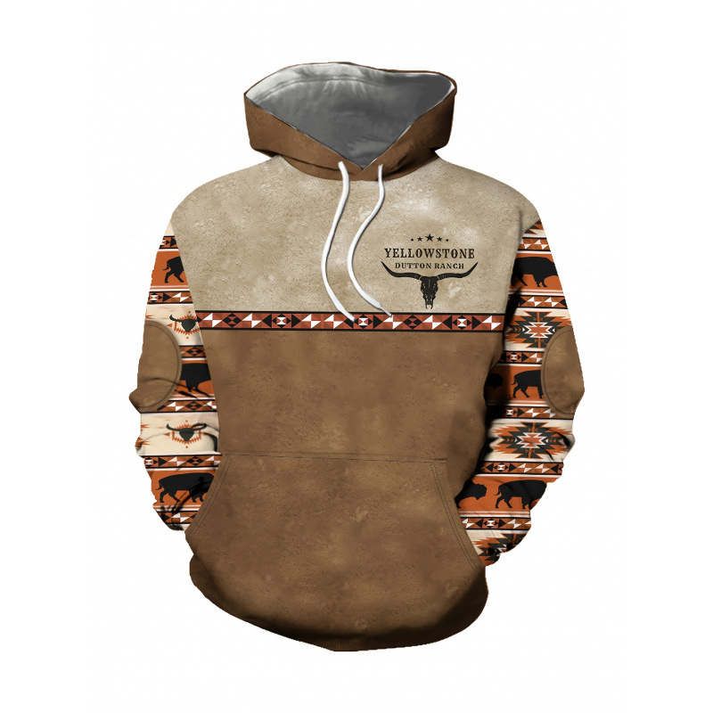 Φούτερ με κουκούλα, 3D ψηφιακή εκτύπωση, εθνοπολιτιστικό μοτίβο φυλών, βελουτέ επένδυση, μικροελαστικό ύφασμα, βάρος 400 g και άνω, για άνδρες