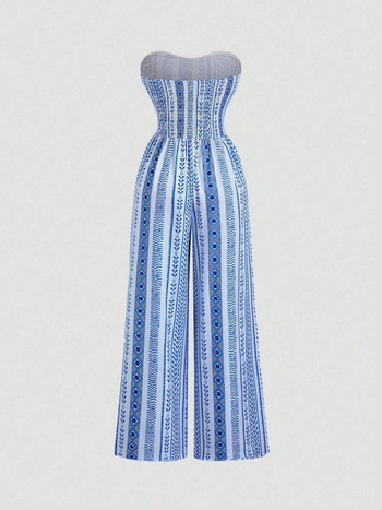 Полиестерова рокля с флорален принт, дълга, с висока талия, без ръкави