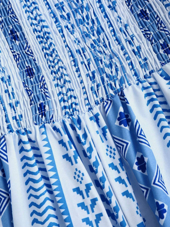 Полиестерова рокля с флорален принт, дълга, с висока талия, без ръкави