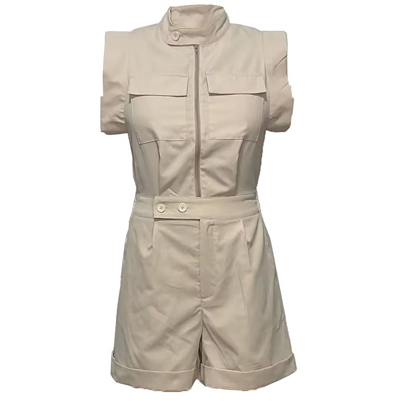 Pamut-poliészter rövid overál, ujjatlan, elasztikus derékvonal, hosszú nadrág, friss édes stílus