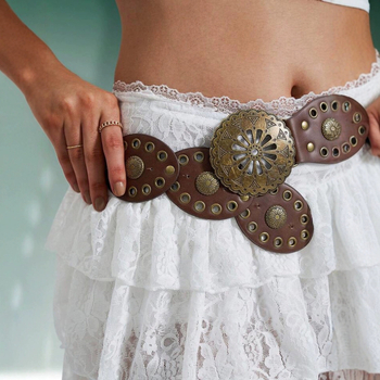 Δερμάτινη ζώνη PU με μεταλλική αγκράφα με καρφιά, ρυθμιζόμενη, ρετρό στυλ Ευρώπης-Αμερικής, 2023