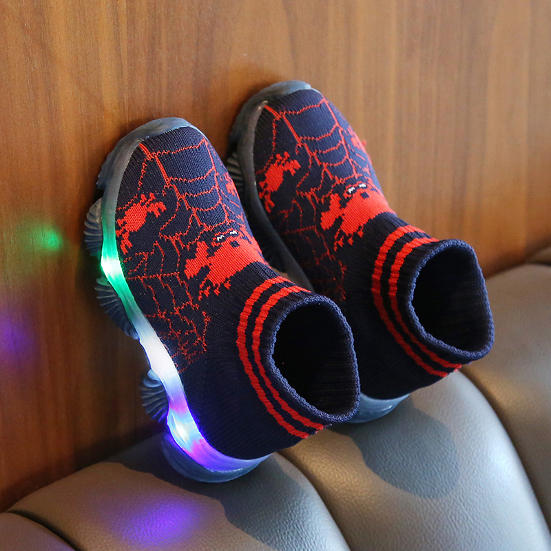 Világító gyerekcipők, lélegző vászon felsőrész, könnyű EVA talp, rajzfilm mintával, 1–12 éveseknek, tavasz-nyár-ősz