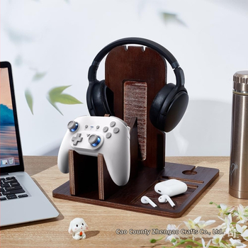 Medinis ausinių laikiklis ant stalviršio ir žaidimų pultelių saugykla – 3 aukštų daugiafunkcinis PC priedų organizatorius