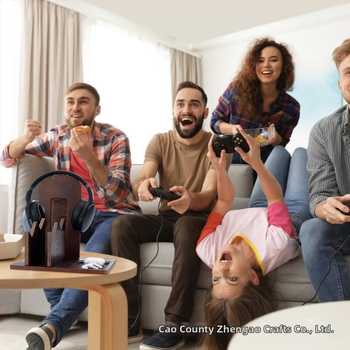 Ξύλινο ράφι για ακουστικά γραφείου и αποθήκευση gamepad – 3 επίπεδα, πολυλειτουργικός οργανωτής περιφερειακών υπολογιστή