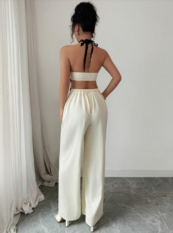 Női overall hullámzó csipke textúrával, ujjatlan, patchwork és lyukas részletekkel, poliészter, 2025 nyár