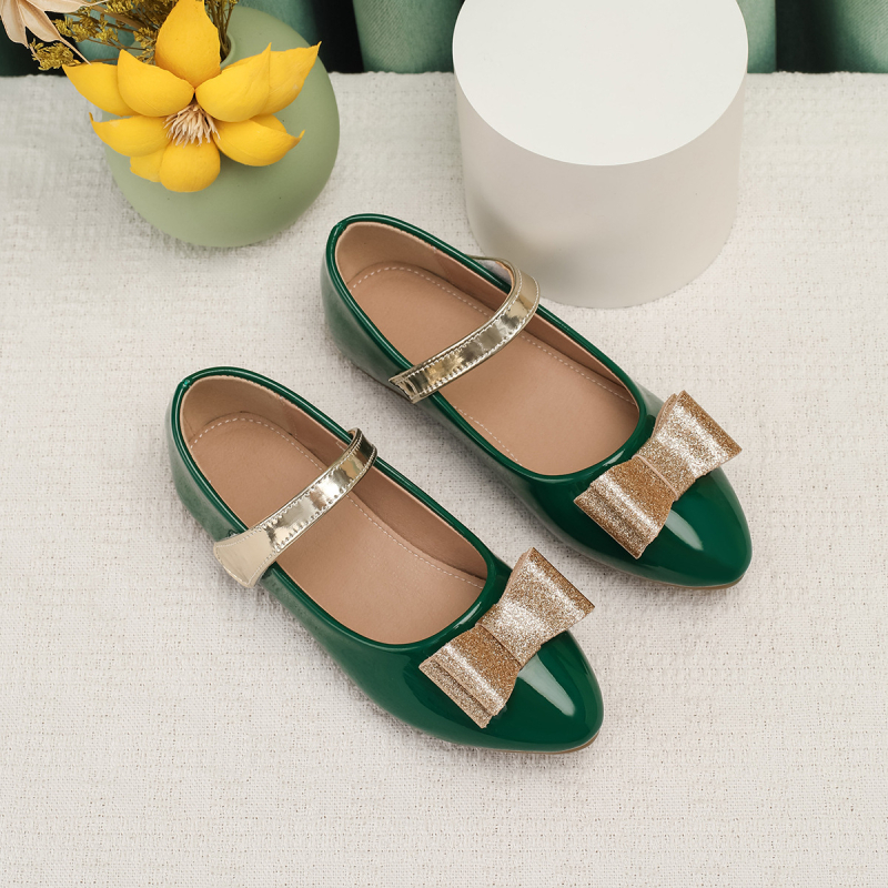 Pantofi fete stil prințesă; partea superioară PU, talpă din cauciuc, branț PU, pentru vârste 7–16 ani.