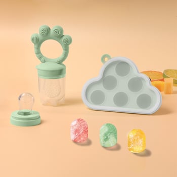 LX Silikoninis kūdikių maisto šaldymo indas su dangteliu, 6 skylės, kramtomojo komplektas