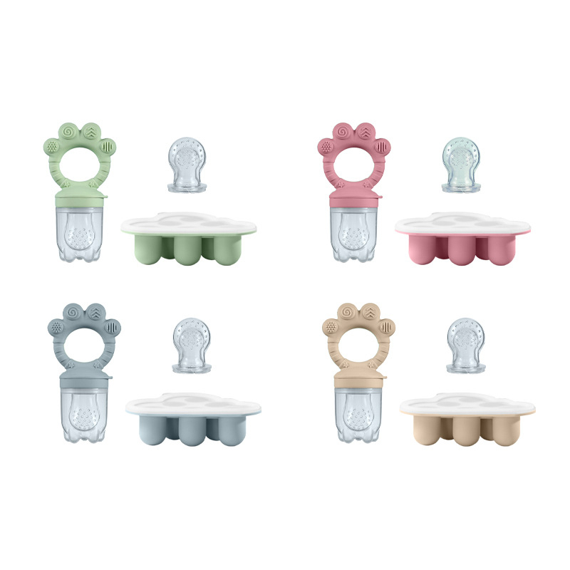 LX Silikoninis kūdikių maisto šaldymo indas su dangteliu, 6 skylės, kramtomojo komplektas