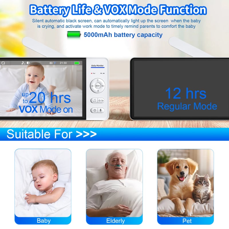 Anrubang zīdaiņu monitors - Bez Wi‑Fi, 720P video monitors ar nakts redzi, iepakojums 18 gab