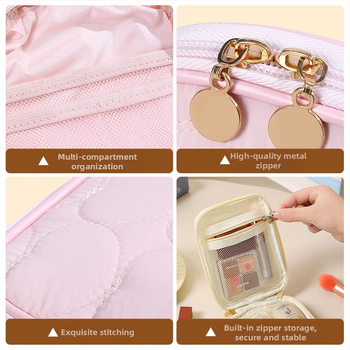 Козметична чанта с вертикална квадратна форма, мрежеста вътрешност, полиестер, цип