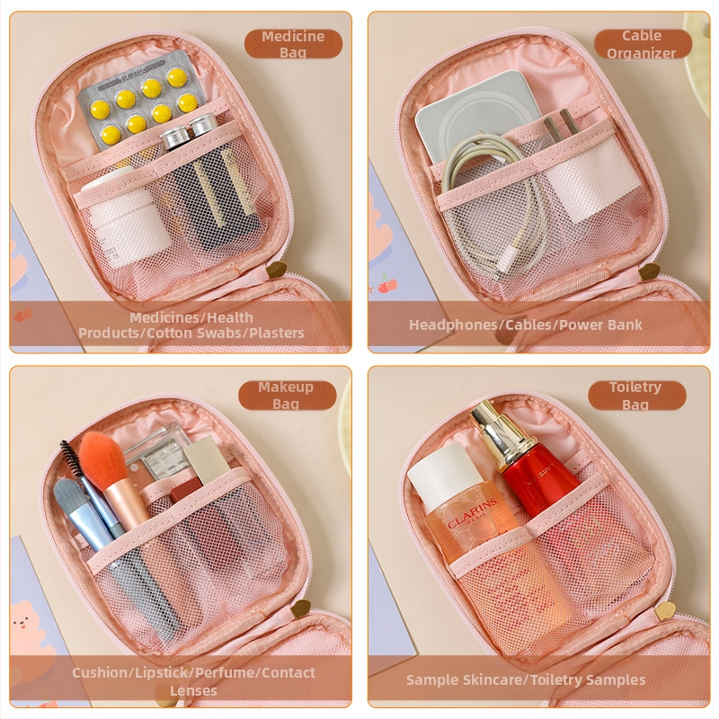 Kosmetická taška so zvislým štvorcovým tvarom, vnútorná mriežková priehradka, polyester, zips