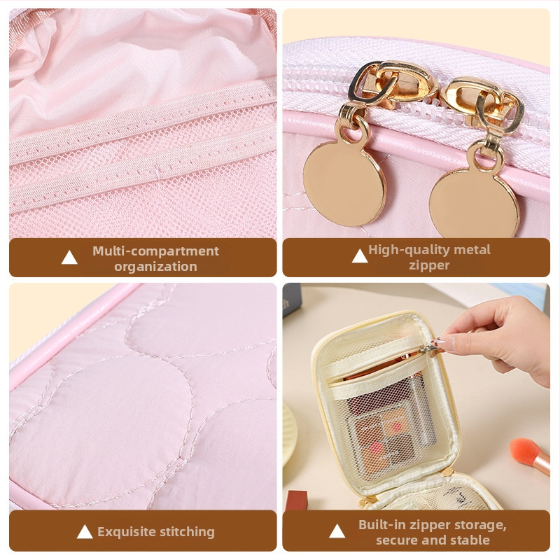 Kosmetická taška so zvislým štvorcovým tvarom, vnútorná mriežková priehradka, polyester, zips